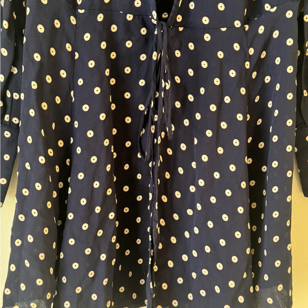Reformation Long Sleeve Size Small (2-4) Navy and Cream White Polka Dot Dress - Picture 11 of 15
